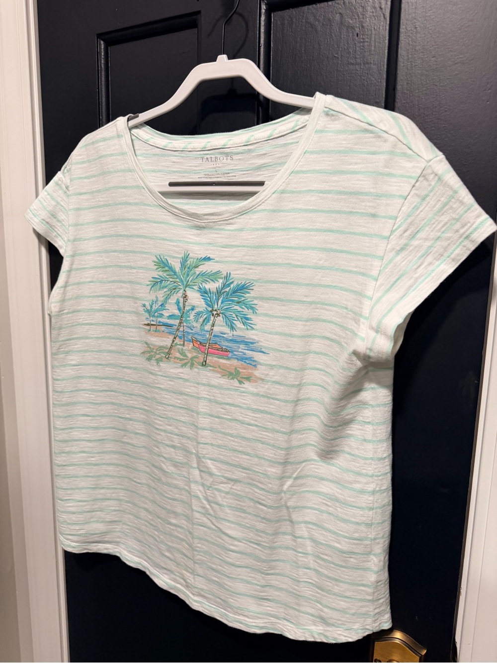 Talbots Mint & White Striped Short Sleeve Tee